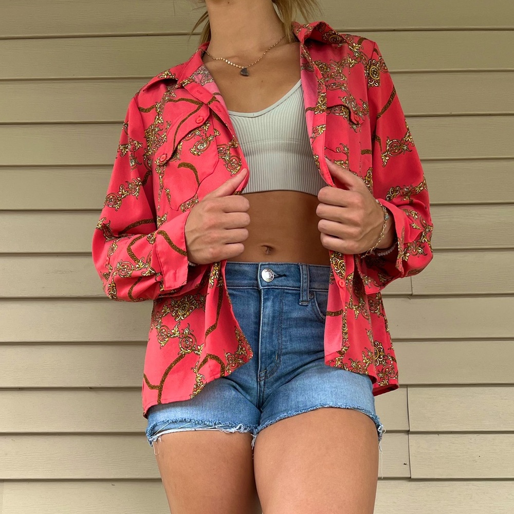 Elementz Summer Beachy Chill Sleek Silk Sleeve Button Down